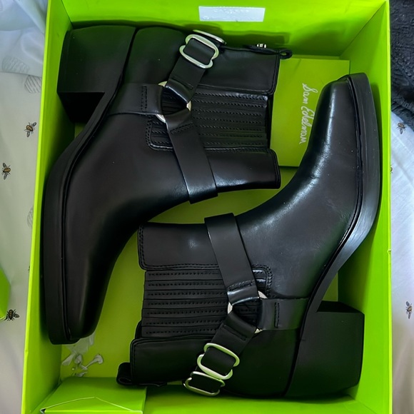 Sam Edelman Bellamie Block Heel Black Leather Booties 7 - Picture 6 of 8